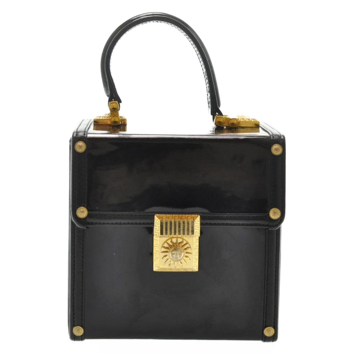 Gianni Versace Sun Face Cosmetic Pouch Hand Bag Patent Leather Black Am2938s